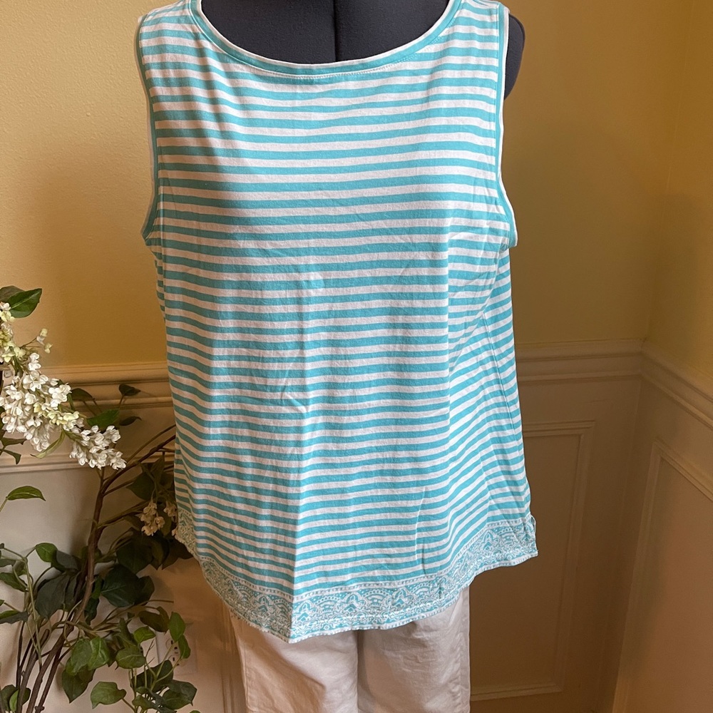 Talbots Blue & White Striped CottonmTank Top Size Women XL Summer Nautical Cute